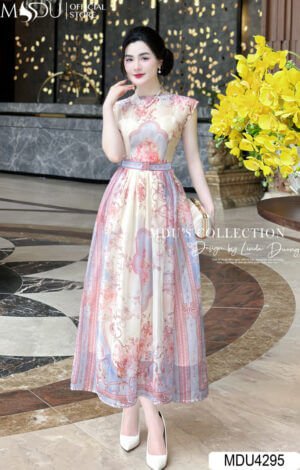 Váy Thiết Kế MDU4295 Dáng Tay Hến Phối Họa Tiết Tinh Tế
