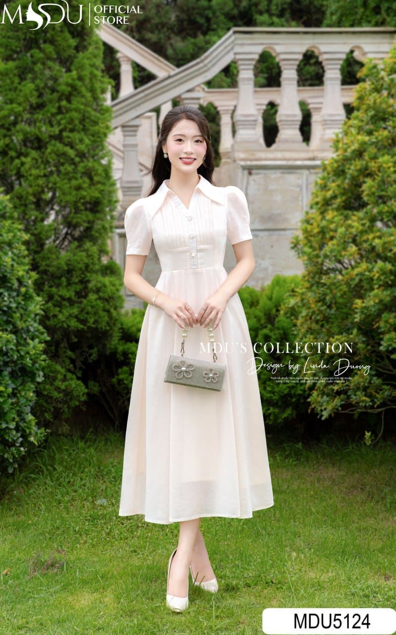 Các Kiểu Váy Trắng Công Sở - Váy Xòe Trắng