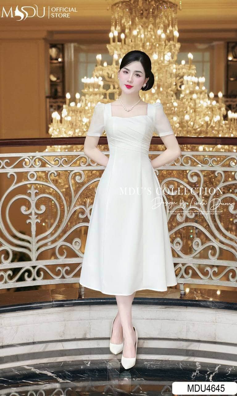 Các Kiểu Váy Trắng Công Sở - Váy Midi Xếp Ly Trắng