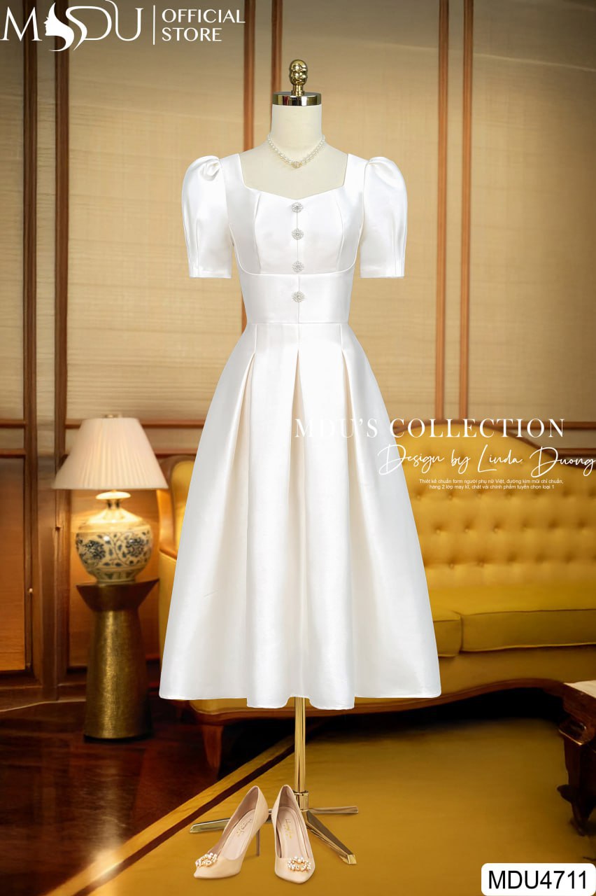 Váy Trắng Thiết Kế Tay Phồng - Hot Trend 2025