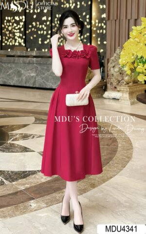 Váy Thiết Kế MDU4341 – Màu Đỏ Sang Chảnh Đính Hoa Tinh Tế Cuốn Hút Khó Có Thể Rời Mắt
