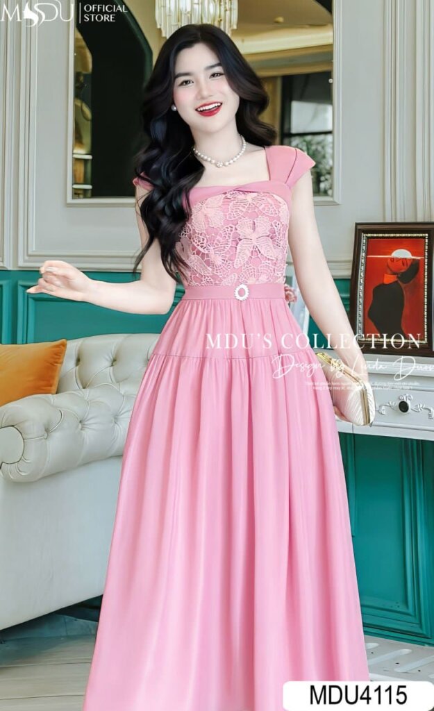 Đầm 2 dây dáng dài phối Ren tinh tế – Sự sang trọng và quý phái