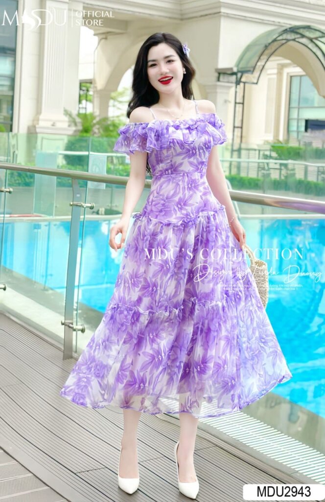 Đầm 2 dây dáng dài gam màu tím tinh tế – Sự thanh lịch đến từ sự đơn giản