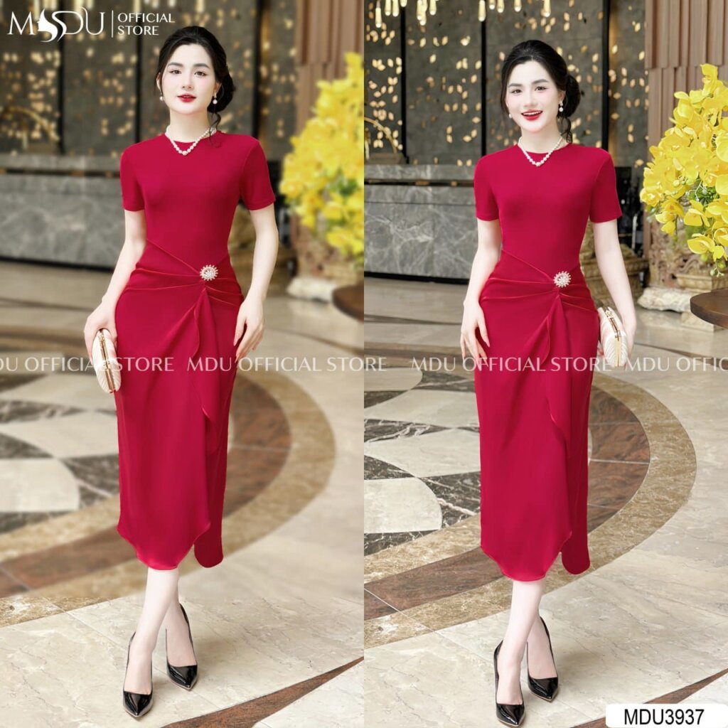 Đầm Lụa Dáng Dài Phối Chất Nhũ Cao Cấp