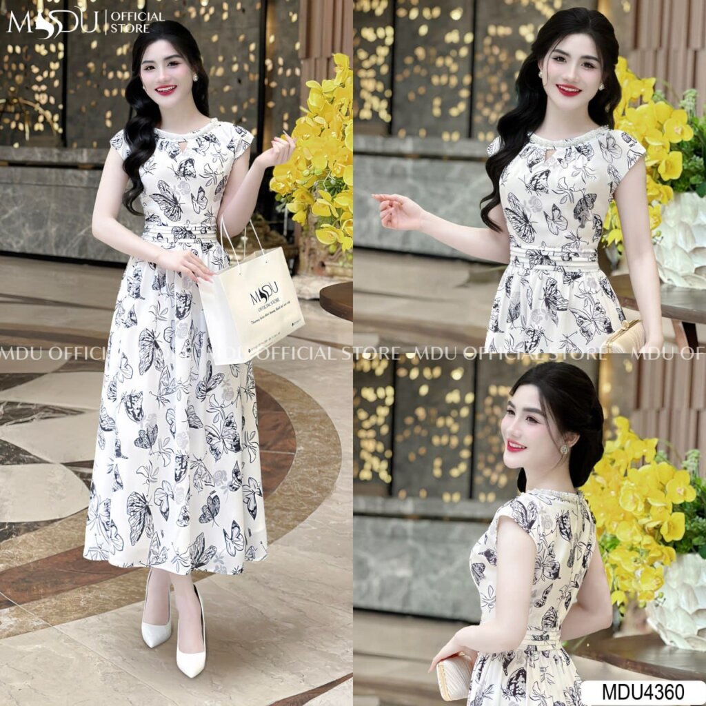 Đầm lụa dáng dài tay hến độc đáo