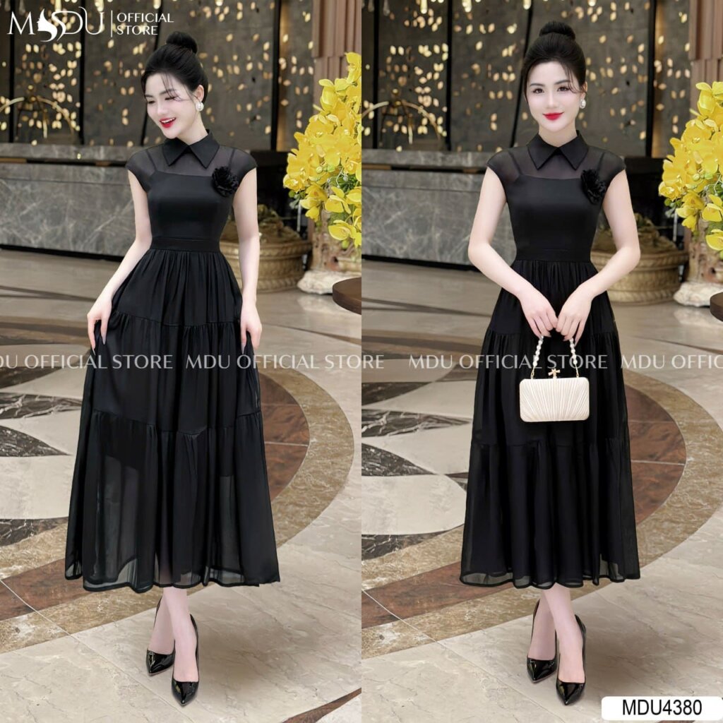 Đầm Sơ Mi Dáng Dài Đính Hoa Cuốn Hút