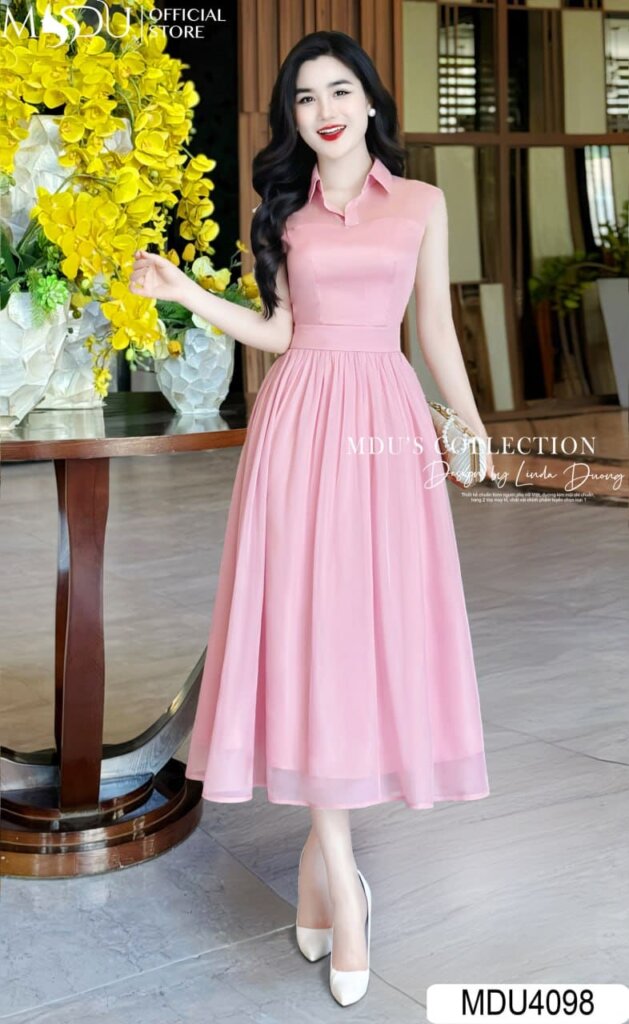 Đầm Sơ Mi Dáng Dài Màu Trơn