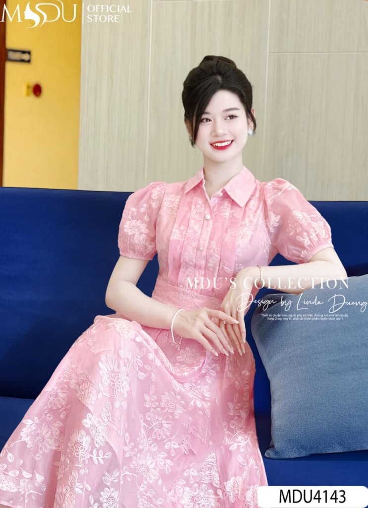 Đầm Sơ Mi Dáng Dài Tay Phồng Duyên Dáng