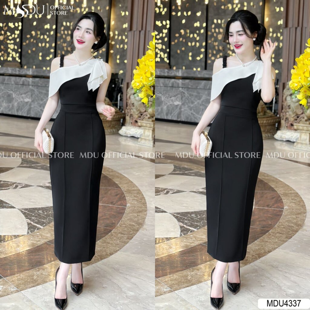 Đầm sát nách dáng dài phối màu