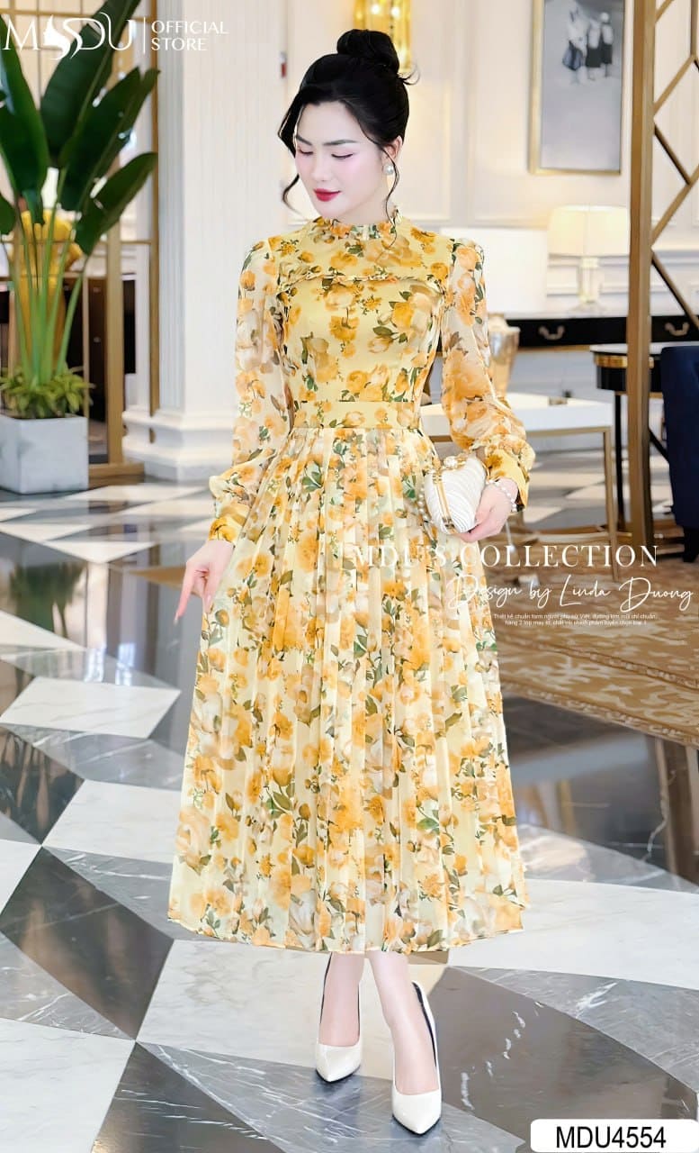 Các Kiểu Váy Thiết Kế Màu Vàng Đẹp Nhất Tại MDU Fashion - Váy Dài Tay Màu Vàng