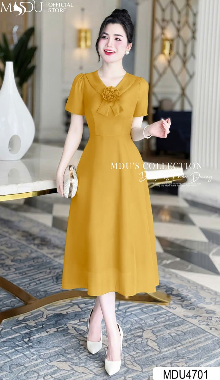 Các Kiểu Váy Thiết Kế Màu Vàng Đẹp Nhất Tại MDU Fashion - Váy Liền Thân Màu Vàng