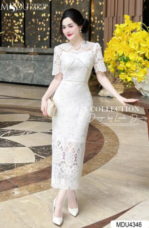 Váy Thiết Kế MDU4346 – Dáng Dài Ôm Body Phối Họa Tiết Ren Nổi Cuốn Hút Sang Chảnh