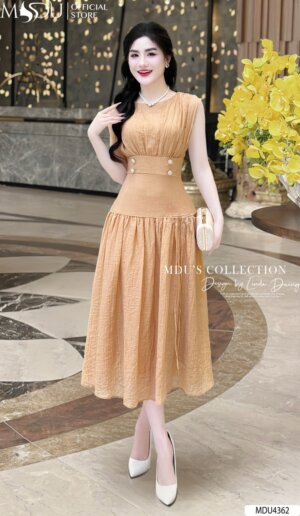 Váy Thiết Kế MDU4362 – Màu Nâu Dáng Dài Đính Đá Sang Chảnh