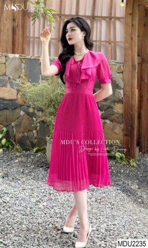 Váy Thiết Kế MDU2235- Hồng Sen Thiết Kế Dây Nơ Trước Ngực Tinh Tế
