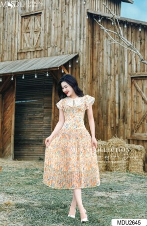 Váy Thiết Kế MDU2645 – Dáng Xòe Ly Cổ Nơ Tiểu Thư Nhẹ Nhàng