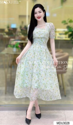 Váy Thiết Kế MDU3028 Màu Xanh Dáng Xòe Nhẹ Nhàng