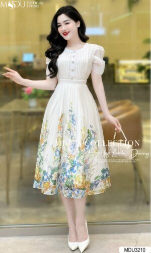 Váy Thiết Kế MDU3210 – Dáng Xòe Phối Cùng Cúc Đá Họa Tiết Cao Cấp Sang Chảnh