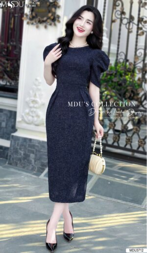 Váy Thiết Kế MDU3712 – Xanh Than Phối Cùng Tay Bồng Cách Điệu