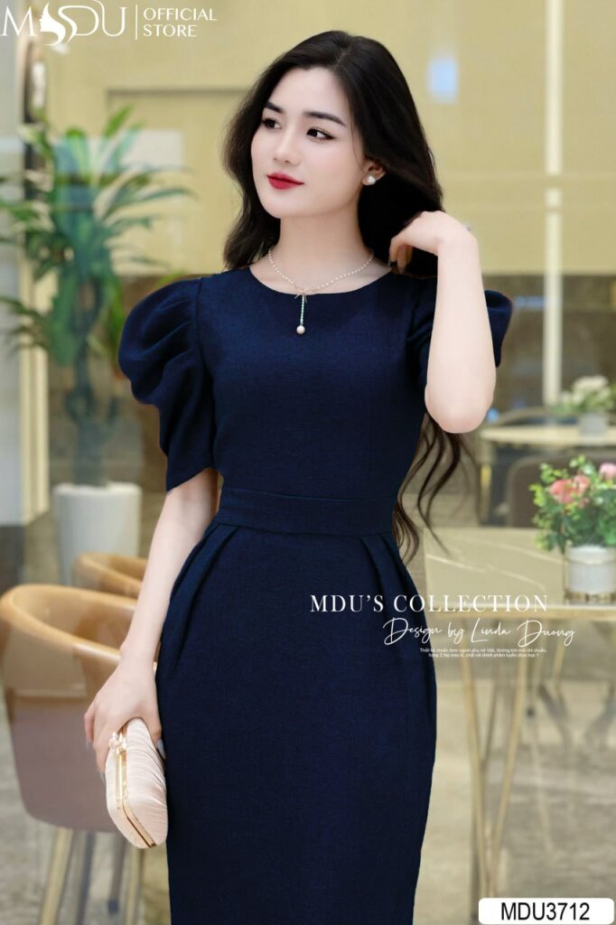 Đầm Body Text Hàn Cao Cấp Tay Phồng