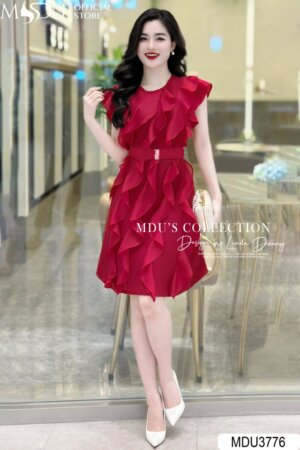 Váy Thiết Kế MDU3776 – Màu Đỏ Quyến Rũ Phối Cùng Đai Váy Được Thiết Kế Độc Đáo Cách Điệu