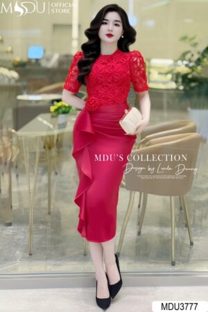 Váy Thiết Kế MDU3777 – Ren Đỏ Phối Cùng Họa Tiết Độc Đáo Tinh Tế