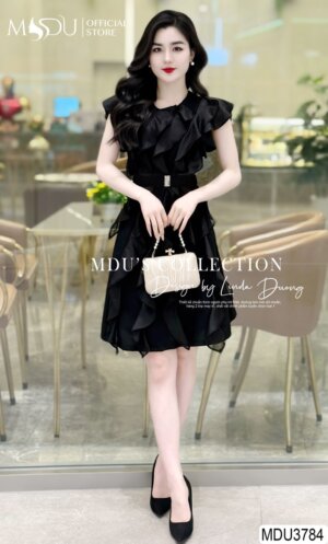 Váy Thiết Kế MDU3784 – Màu Đen Quý Phái Cổ Tròn Tinh Tế Cuốn Hút