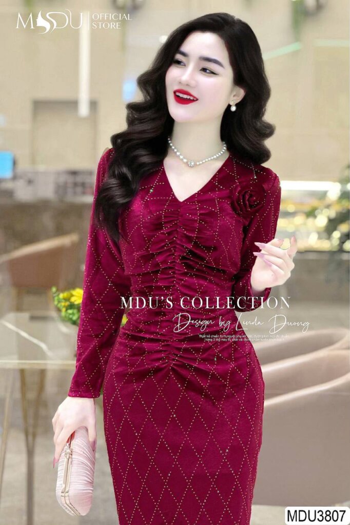 Đầm Body Cao Cấp Sang Trọng Đính Kim Sa Sang trọng