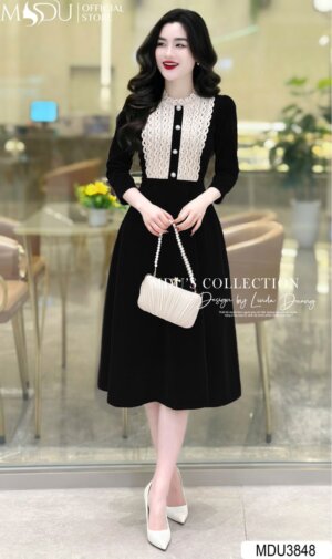 Váy Thiết Kế MDU3848 – Màu Đen Tay Dài Sang Chảnh Tinh Tế