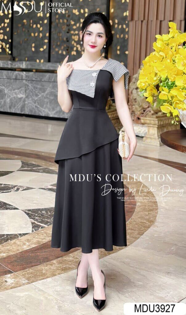 Áo Đầm Dự Tiệc Đính Khuy Nghệ Thuật