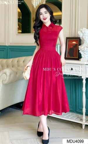 Váy Thiết Kế MDU4099 – Màu Đỏ Sang Chảnh Thắt Eo Tôn Dáng Tinh Tế Cuốn Hút