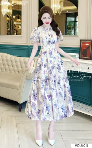 Váy Thiết Kế MDU4011 – Dáng Váy Dài Xòe Nhẹ Cổ Ren Độc Đáo Tinh Tế