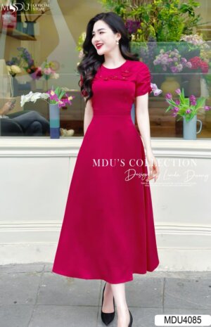 Váy Thiết Kế MDU4085 Đính Hoa Ngắn Tay