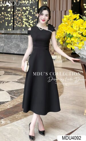 Váy Thiết Kế MDU4092 - Cổ Chéo Viền Dây Ngọc