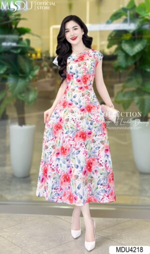 Váy Thiết Kế MDU4218 – Váy Xòe Cổ Thuyền Phối Cùng Họa Tiết Bắt Mắt Cuốn Hút