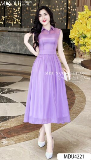Váy Thiết Kế MDU4221 – Màu Tím Sang Chảnh Phối Cùng Cổ Sơ Mi Tinh Tế Khó Có Thể Rời Mắt