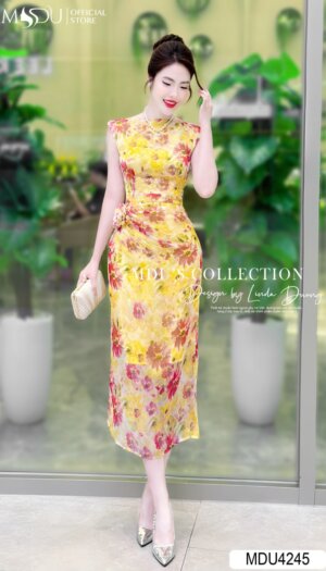 Váy Thiết Kế MDU4245 – Dáng Váy Dài Ôm Body Phối Cùng Hoa Văn Tinh Tế
