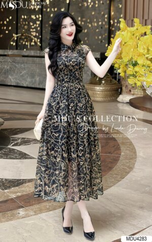Váy Thiết Kế MDU4283 – Màu Đen Sang Chảnh Dáng Xòe Nhẹ Phối Hoạ Tiết Thanh Lịch Cuốn Hút