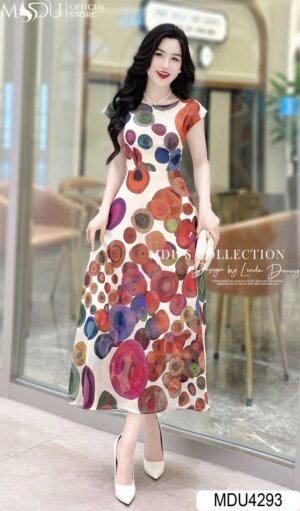 Váy Thiết Kế MDU4293 – Dáng Dài Gam Màu Phối Nhiều Màu Sắc Bắt Mắt Tay Hến Cách Điệu