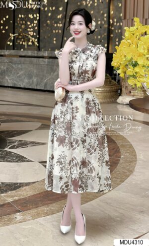 Váy Thiết Kế MDU4310 – Dáng Dài Cổ Sơ Mi Thanh Lịch Thiết Kế Thêm Dây Nơ Đầy Duyên Dáng