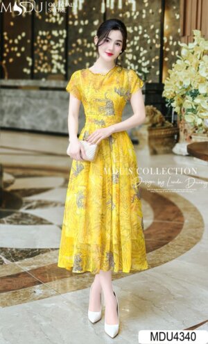 Váy Thiết Kế MDU4340 Họa Tiết Màu Vàng Nổi Bật