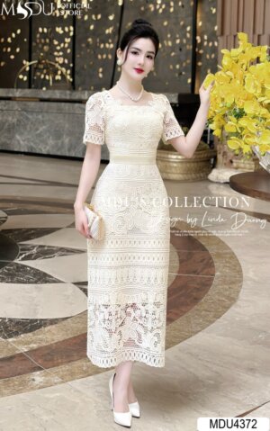 Váy Thiết Kế MDU4372 – Màu Be Ren Hàn Phối Cùng Họa tiết Cao Cấp Nhẹ Nhàng