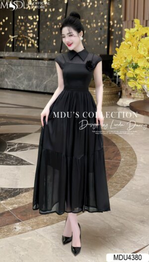 Váy Thiết Kế MDU4380 – Màu Đen Quý Phái Kết Hợp Cùng Tay Hến Điệu Đà