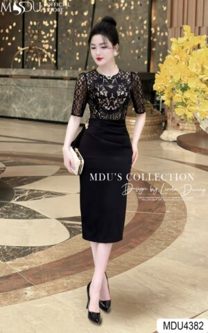 Váy Thiết Kế MDU4382 – Màu Đen Sang Chảnh Phối Cùng Họa Tiết Cánh Bướm Độc Đáo Cuốn Hút