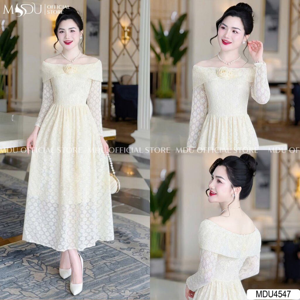 Đầm midi dáng dài trễ vai quyến rũ