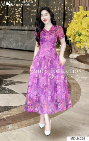 Váy Thiết Kế MDU4225 – Màu Tím Duyên Dáng Thiết Kế Cổ Chữ V Tinh Tế Thanh Lịch