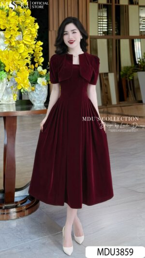 Váy Thiết Kế MDU3859 – Màu Sắc Bắt Mắt Dáng Xòe Nhẹ Tay Bồng Cách Điệu Tạo Điểm Nhấn