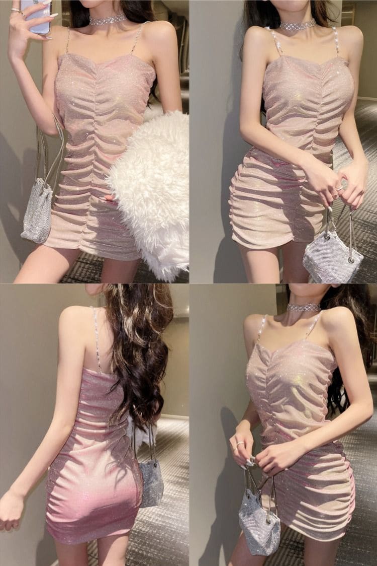 Đầm Body 2 Dây Hở Lưng Kim Sa Lấp Lánh