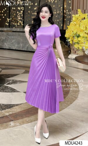 Váy Thiết Kế MDU4243 – Dáng Dài Chất Lụa Hàn Cùng Đường Nhún Tinh Tế