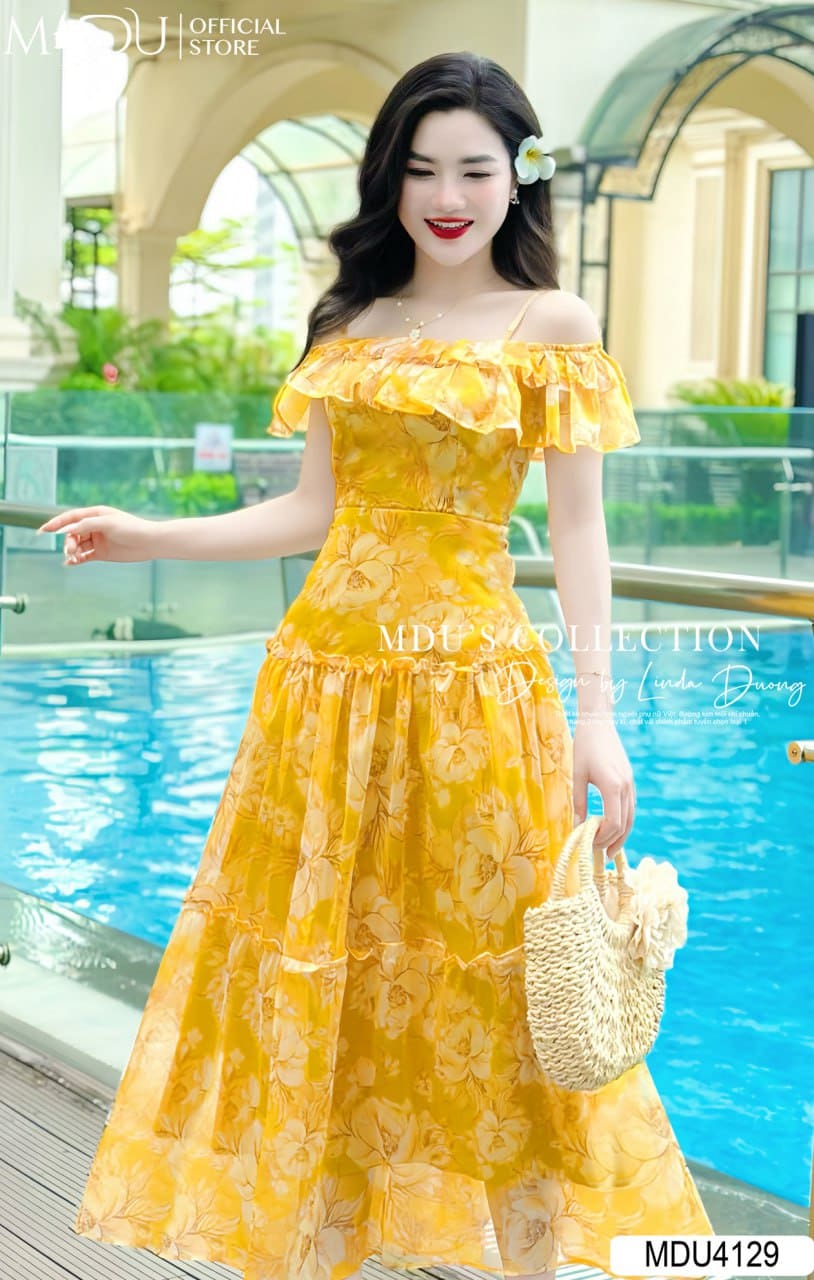 Các Mẫu Váy Công Chúa Màu Vàng Đẹp Mê Hồn - Váy Công Chúa Trễ Vai Vàng Kem Sang Trọng