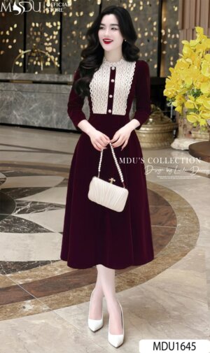 Váy Thiết Kế MDU1645 – Chất Nhung Hàn Chiết Eo Tinh Tế